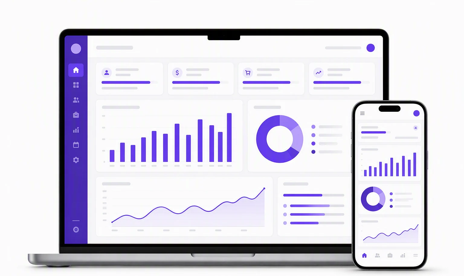 Trilogy business management dashboard on laptop and phone