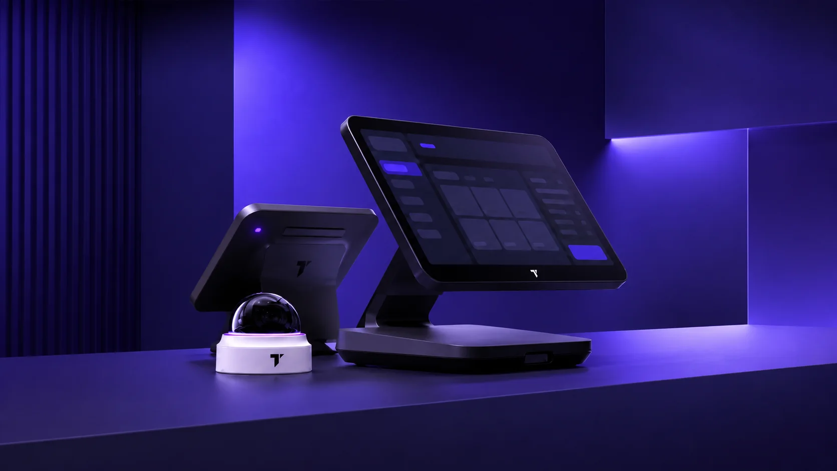 Trilogy point of sale, customer-facing display and AI camera on a counter